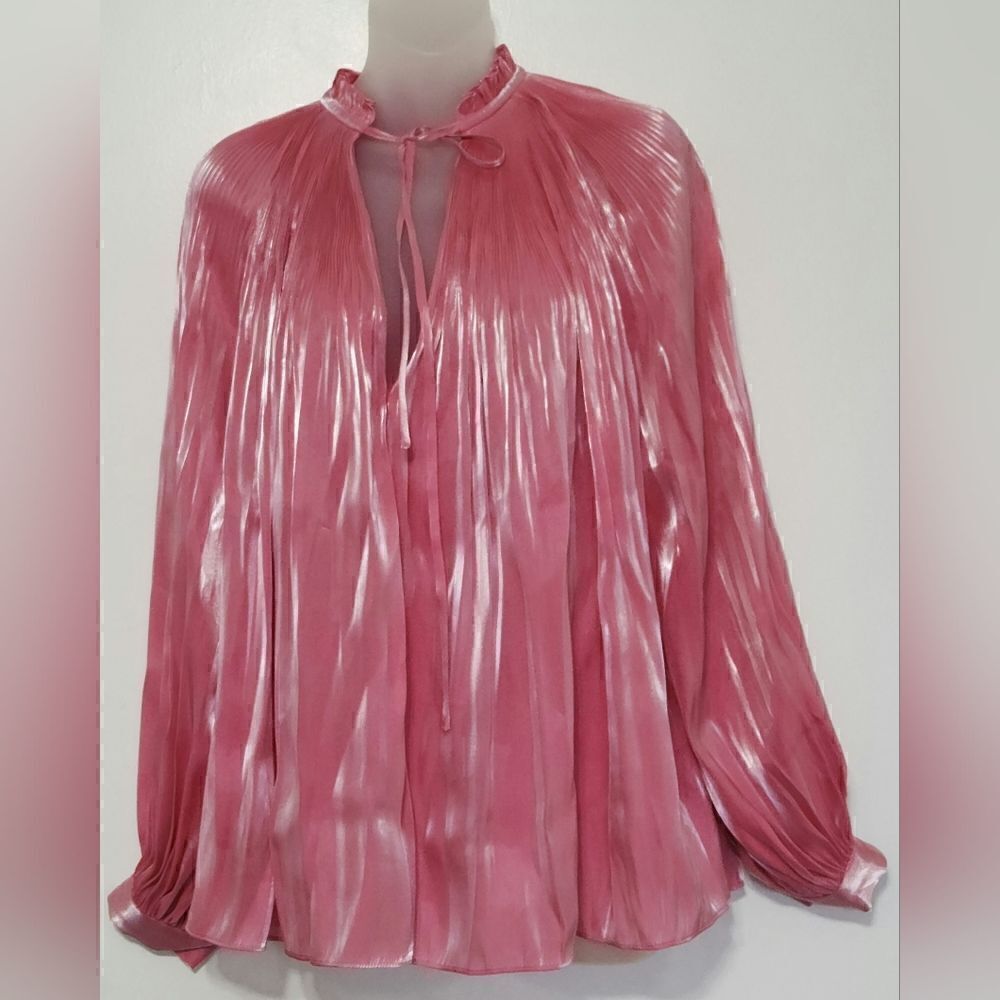 RHODE adele plissé lamé satin blouse pink size M - Picture 7 of 12